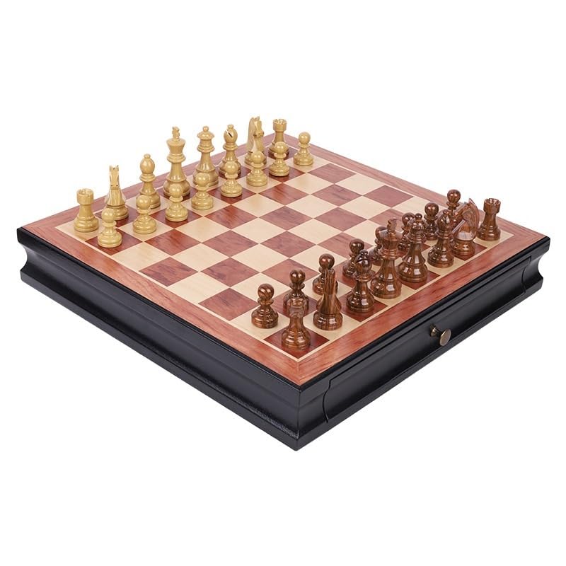 Set di scacchi in legno con 2 cassetti portaoggetti integrati, gioco di scacchi for principianti, bambini, adulti e principianti. scacchiera portatile(King97MM)