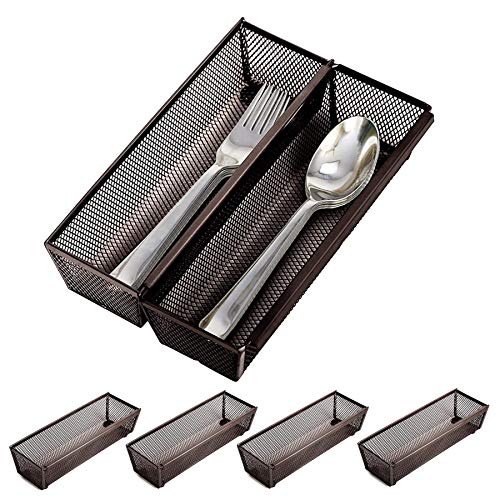 Smart Design Drawer Organizer - (9 x 3 Inch) - Steel Metal Mesh - w/Interlocking Arm Connection - Utensils, Flatware, Organization - Kitchen [Bronze] - Set of 6