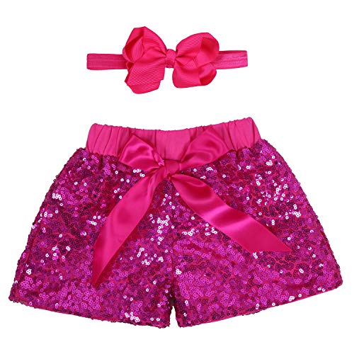 Baby Girls Shorts Kids Sparkle Toddler Sequin Shorts Glitter on Both Sides Birthday Outfits with Headband