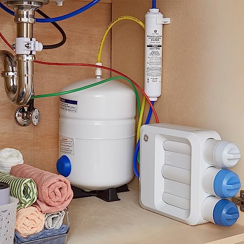 Image of GE 5 Stage Reverse Osmosis Under Sink Water Filtration System with Faucet & Filters | Reduces 95+ Impurities Including Lead, Chlorine, Arsenic | GXRV40TBN, FQ18PN, FQ18MN, FQ18RT