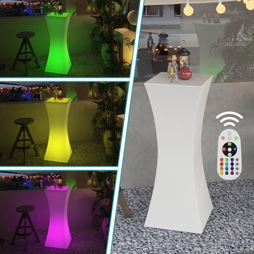 Image of BALUS LED Bar Table 42 inch H, Light Up Cocktail Tables 16 RGB Colors Changing Lights with Remote Control, IP65 Waterproof Rechargeable Luminous Furniture Night Lighting for Party, 1 Piece - Rectangular