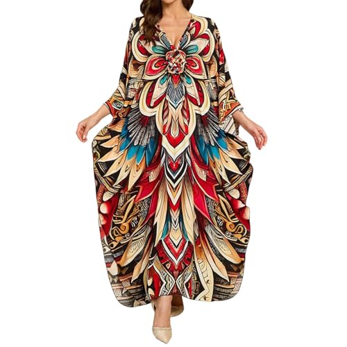 Caftán de talla grande con estampado floral para playa y verano