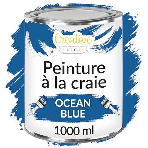 Creative Deco Peinture à la craie bleu océan pour meubles, 1 L, finition mat et craie, toucher lisse pour intérieur | Séchage rapide | Peinture de meubles...