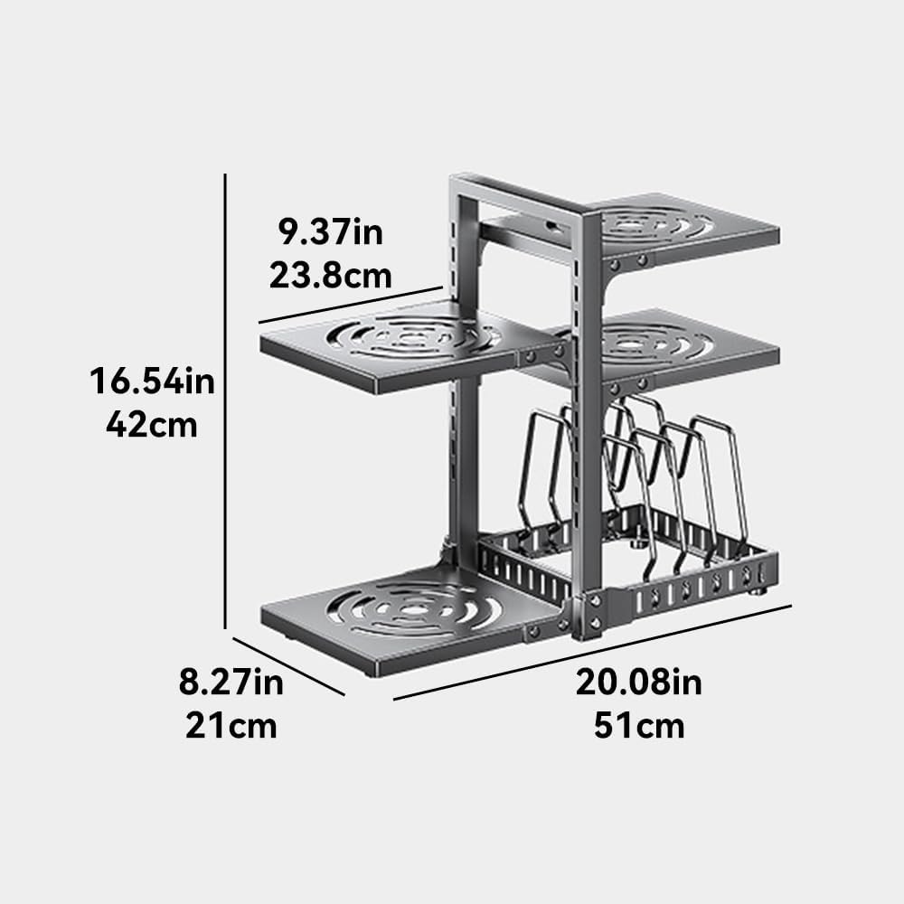 Adjustable Pots and Pans Organizer under Cabinet No Drill Storage Rack Pan Pot Organizers inside Cabinet 16.5" Height Kitchen Organization for Cookware (Grey)