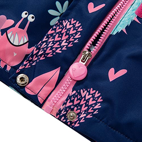 Image of Girls Rain Jacket Kids Hooded Raincoat Windbreaker with Fleece Lining