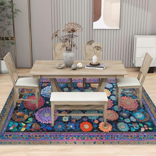 Tapete Floral Vintage 5x7 Pies Lavable Antideslizante miniatura 7