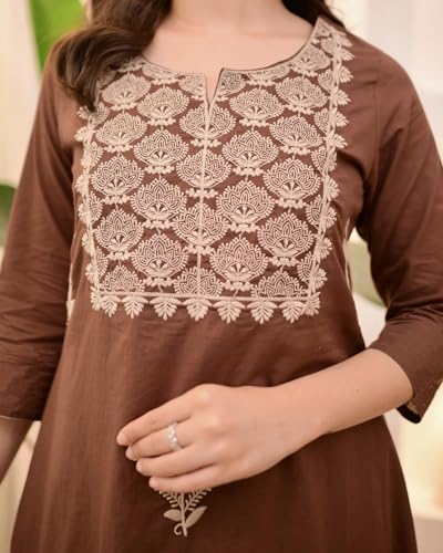 Image of Nermosa Women Embroidery Solid Straight Kurta and Pant Set with Dupatta