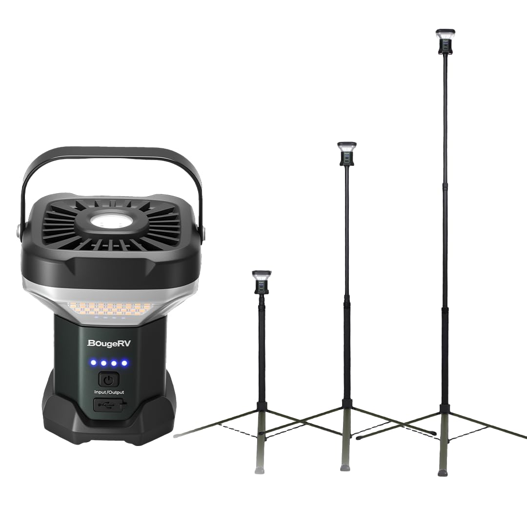 BougeRV Telescoping Camping Light 3200 Lumen Outdoor Lantern 8000mAh LED Lantern 7 55 ft Tall 90-Hour Runtime Rechargeable