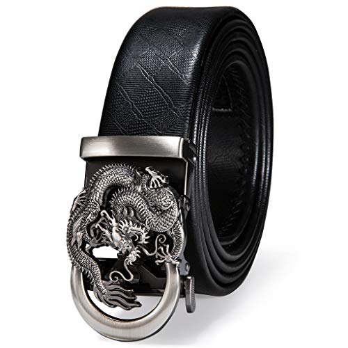 JSEIAJB Leather Men's Belt for Men Buckle Belt Automatic Ratchet Waist Belt Black Jeans Strap