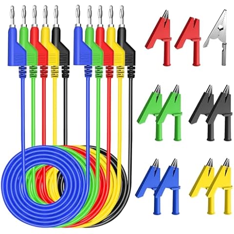 Col-Pary 4mm Stackable Banana to Banana Plug Flexible Cable, Electrical Test Leads with 10PCS Protective Jack Copper Alligator Crocodile Clips for Multimeter Electrical Testing- 5 Colors Cover