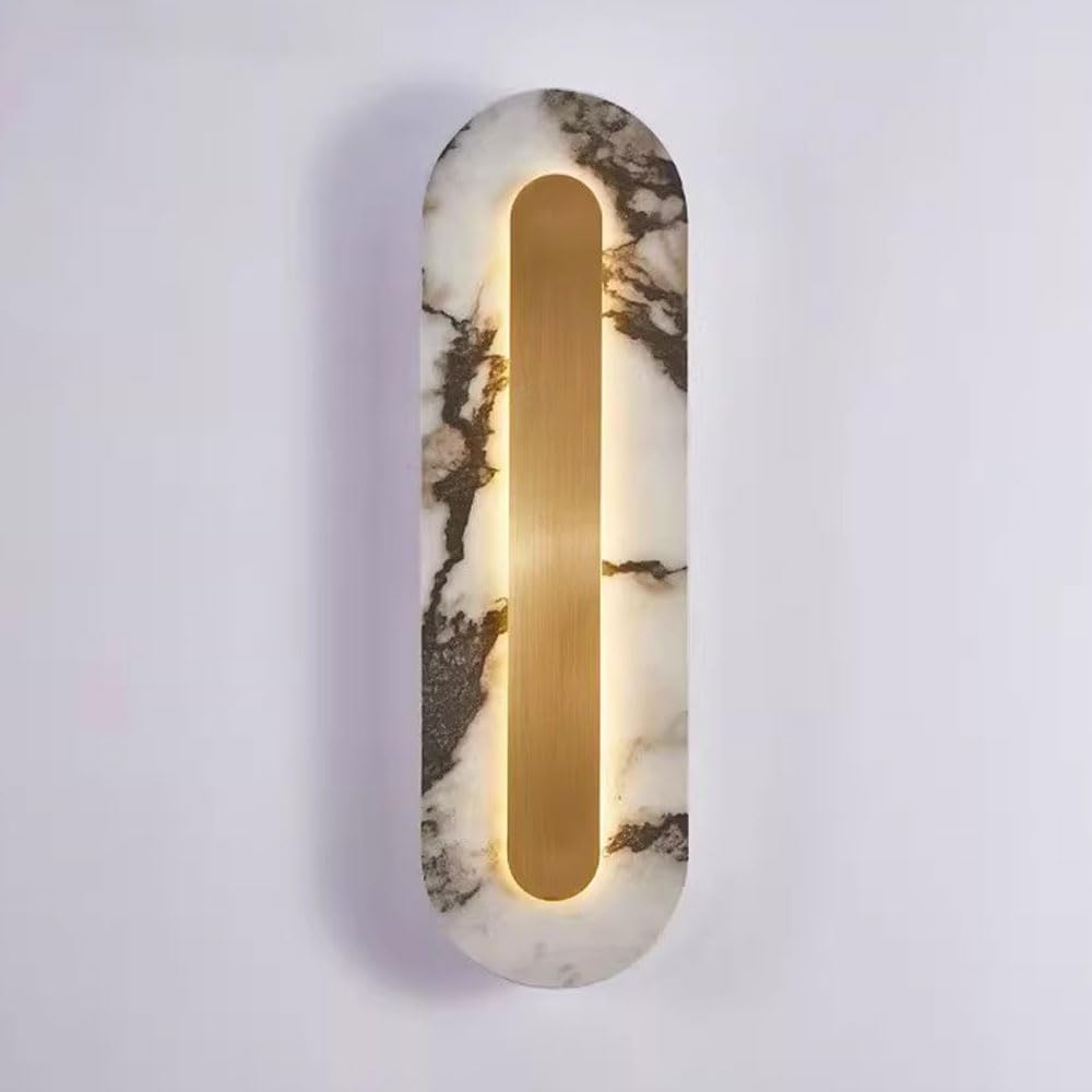 SSBHDM Nordic Industrial Style Wall Light, 19.7 Inch Oval Marble Wall Sconce, Natural Alabaster Hardwired Wall Lamp, Restaurant Living Room Bedroom Decoration Light Fixtures