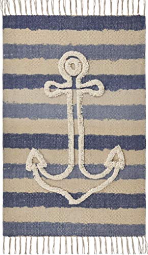 Lr Home Tufted Anchor and Striped Nautical Accent Rug 2'6' x...