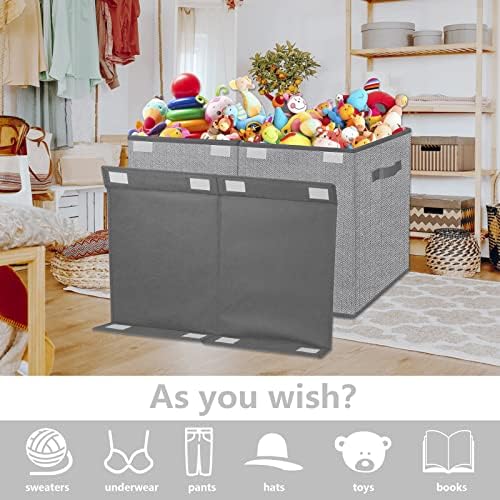 Large Toy Box Chest Organizer Bins for Boys Girls Kids, Collapsible Fabric Storage Basket Container with Flip-Top Lid & Handles for Clothes,Blanket,Nursery,Playroom,Bedroom, Herringbone Pattern(Gray) 8 51zwMHWHihL. AC