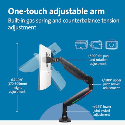 Image of Kensington SmartFit One-Touch Adjustable Monitor Arm K59600WW, Black
