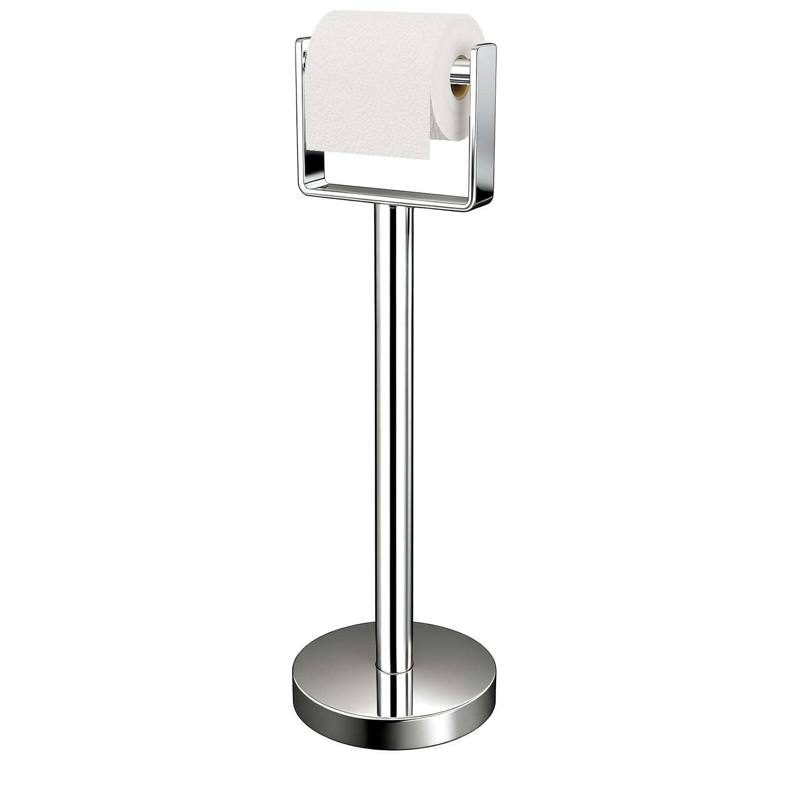 YUMORE Toilet Paper Holder Free Standing, Stainless Steel Toilet Paper Stand, Weighted Base Floor Tissue Roll Holder for Bathroom, Chrome 200UP โ image 1