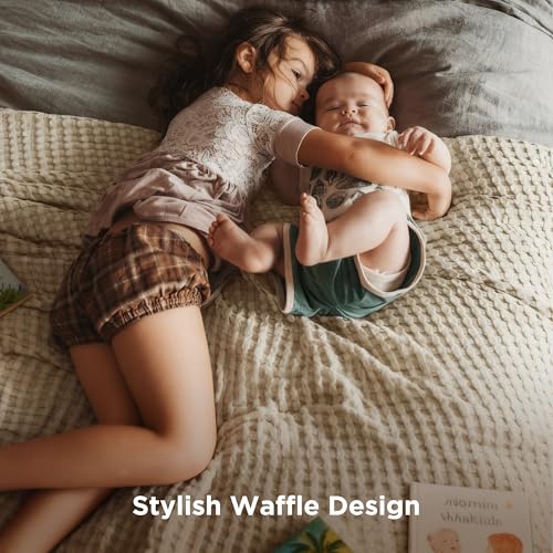 Image of Bedsure Cooling Waffle Rayon Derived from Bamboo King Blanket-104x90 Inches | Summer blanket for hot sleepers, Breathable lightweight cotton rayon derived from bamboo blanket for bed couch, Warm Taupe