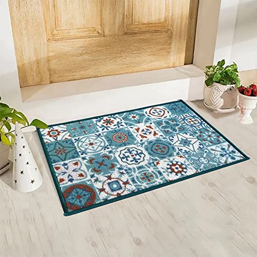 Image of Matz&More Tiles Azulejos Floor Mat | 40x60 CM | Turquoise | Nylon Tufted Gel Baking Anti-Slip | Doormat for Home Entrance, Kitchen & Bedroom