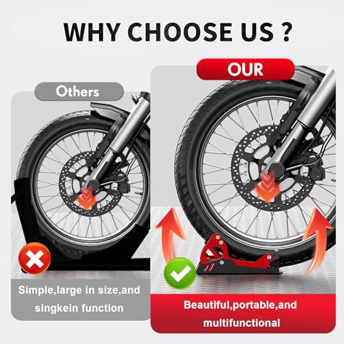 Image of Motorcycle Wheel Chock for Transportation,Portable Adjustable 1800 lbs Capacity Special Front Tire Stand for 8 inch-21 inch Wheel Universal for Most Crusier Sports Dirt Bikes Trailer Truck
