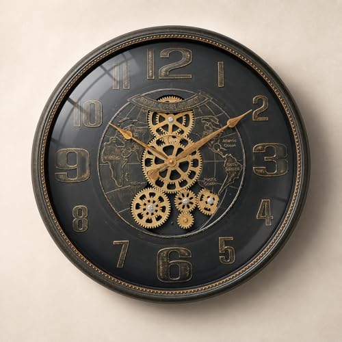 Image of ARMONIA ChronoGear Wall Clock - 50cm Large Industrial Real Moving Gear Analog Clock | Premium Acrylic Build | Vintage Brown Mechanical Design | Modern Home & Office Decor