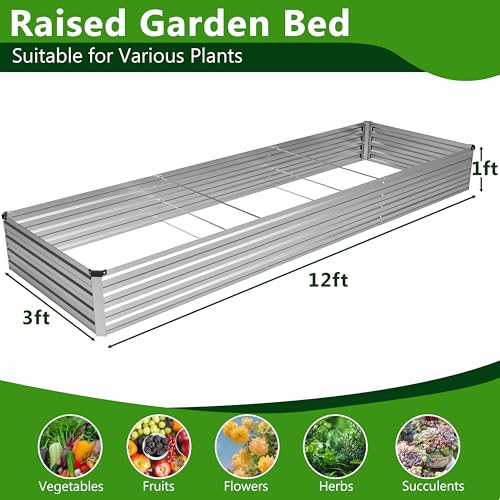 Image of 2PCS 12x3x1ft Galvanized Raised Garden Bed Kit,Metal Planter Box for Vegetables,Flowers,Herbs Durable Rust-Resistant Patio Gardening Beds,Silver