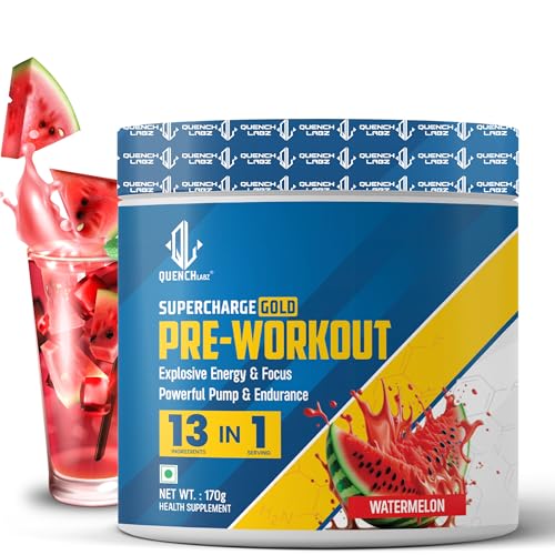 Image of QUENCHLABZ Pre Workout ( 21 Servings, Watermelon Flavour) | Pre-Workout Supplements for Men | Explosive Energy, Endurance & Instant Powerful Pump | Creatine, L-Arginine, Caffeine For Extra Focus and Muscle Pump & Growth - 170 grams