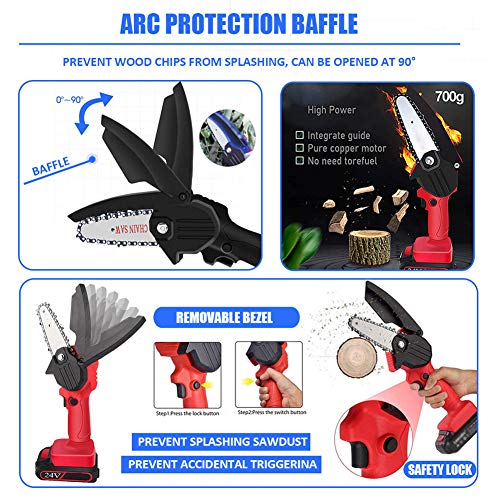Mini Kettensäge mit Akku 4 Zoll Akku handkettensäge Einhand Elektrische Säge mit 2 Akku und 2 Ketten für Gartenbaum AST… – Bild 4
