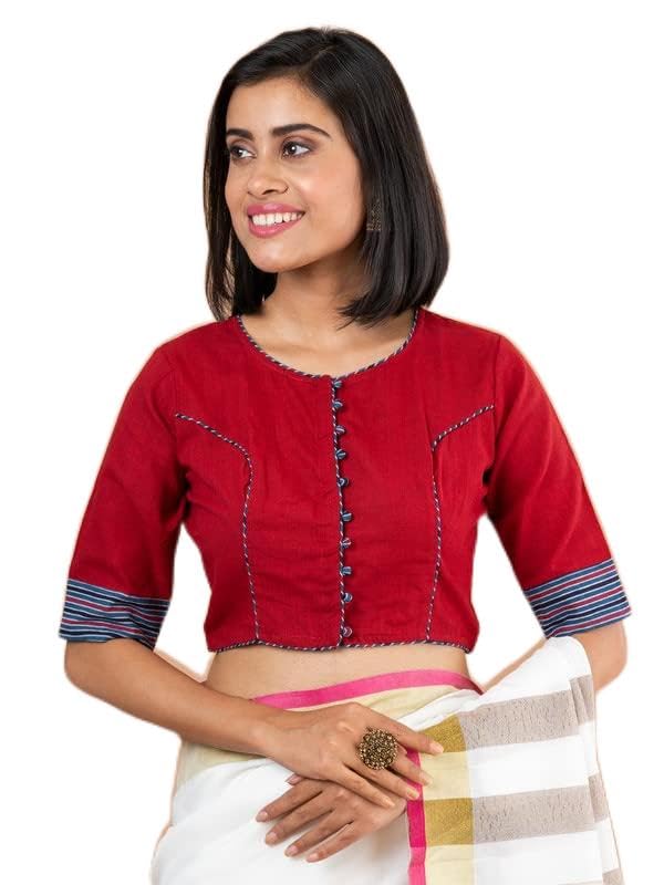 jalpaibon Round Neck Women Blouse in Red-JALPBL 23-04-109||Readymade Blouse for Women ||JALPBL 23-04-109-picture-0