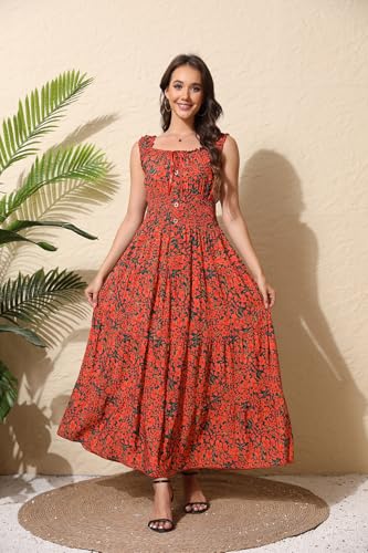 Image of OSTOO Women's 2026 Summer Boho Floral Print Tiered Casual Flowy Long Maxi Dress
