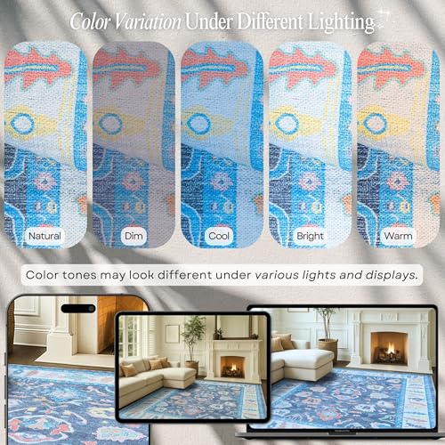Fame Rugs Modern Oushak Rug 10x13, Vintage Turkish Blue Oriental Antique Inspired Area Rugs, Washable Foldable Luxury Living Room Bedroom (387BNB, 9'8 x 13') - Image 5