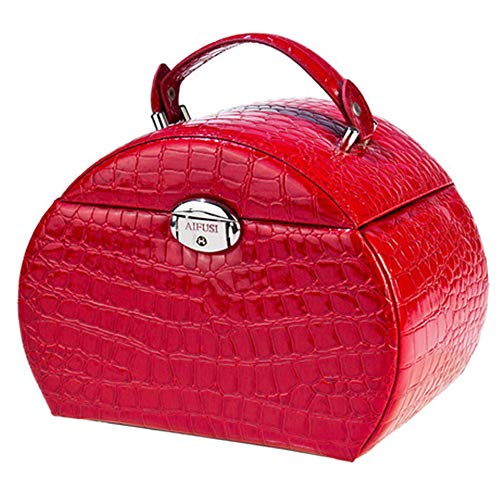 Preisvergleich Produktbild Kosmetiktäschchen Schminktasche Damen Schmuckschatulle Schmuckschatulle geschenkbox kosmetiketui schmuckschatulle halbrund Damen tragbare Leder aufbewahrungsbox 25 cm * 17 cm * 22,5 cm, rot
