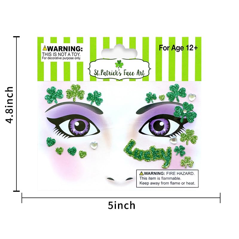 Miniatura 2 de Día de San Patricio, gemas faciales con trébol para pegar en la cara, joyas para festivales de trébol con purpurina verde, diseño de diamantes de