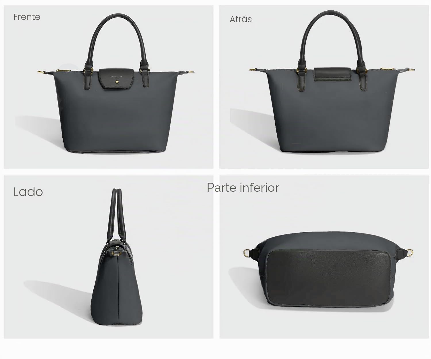 David Jones – Bolso de mano y bandolera de nylon para mujer, flexible, gran capacidad, para compras y hombro, trabajo urbano, viaje, moda original, Negro, talla única