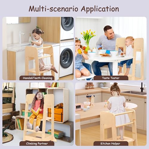 Toddler-Standing-Tower-Adjustable-Height-Toddler-Kitchen-Stool-Helper-Toddler-Step-Stool-with-Safety-Rail-Anti-Drop-Toddler-Learning-Tower-Kitchen-Step-Stool-for-Kids-18-Months Toddler Standing Tower Adjustable Height Toddler Kitchen Stool Helper Toddler Step Stool with Safety Rail Anti Drop Toddler Learning Tower Kitchen Step Stool for Kids 18 Months