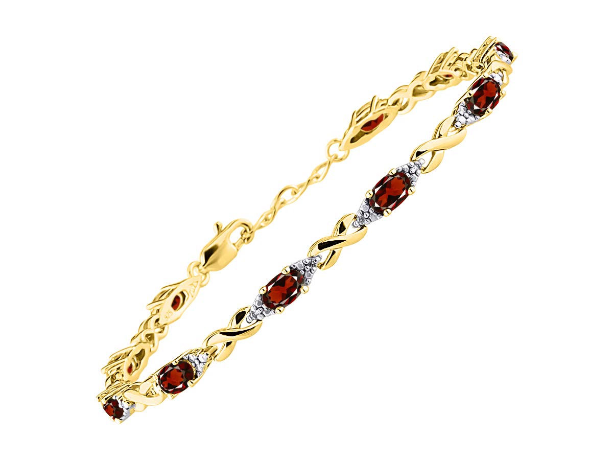 RYLOS Bracelets for Women Yellow Gold Plated Silver XO Hugs &amp; Kisses Tennis Bracelet Gemstone &amp; Genuine Diamonds Adjustable to Fit 7"-8" Wrist, 10 Gorgeous 6X4MM Jewelry for Women Friendship Bracelets