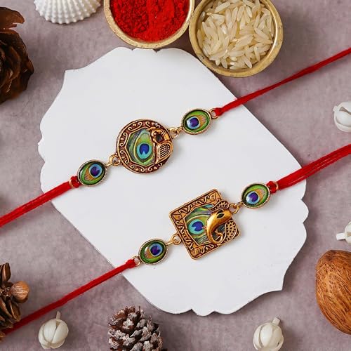 Image of eCraftIndia Set of 2 Om & Rudraksha Rakhis with Roli Pack - Rakhi for Brother