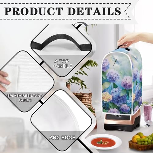 Image of Talayituse Dragonfly Hydrangea Print Blender Dust Cover, Fingerprint Protection Cover for Stand Mixer or Coffee Machine, Home Kitchen Appliance Covers for Stain Dust Resistant Supplies
