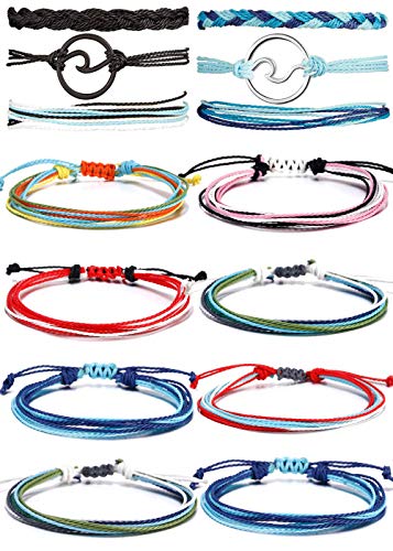 BOMAIL 14 Pieces Wave Bracelet Braided Rope Bracelet SetHandmade Adjustable Friendship Bohemian Bracelet Handcrafted Jewelry for Women Girl