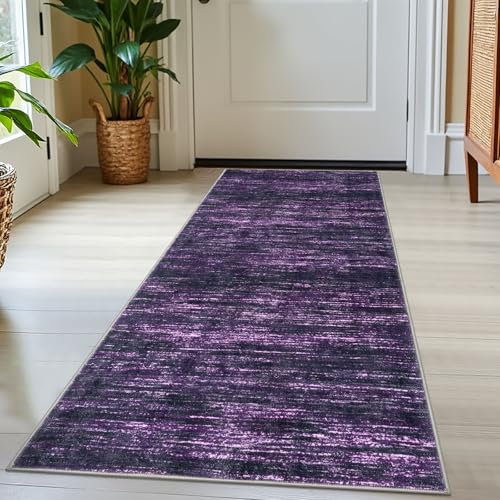 2x5 Purple White Modern Abstract Runner Rug for Hallways, Super Soft Hallway Decor Kitchen Rugs with Non-Slip, Non-Shedding Washable Rug for Hallways Entryway Bedroom Indoor