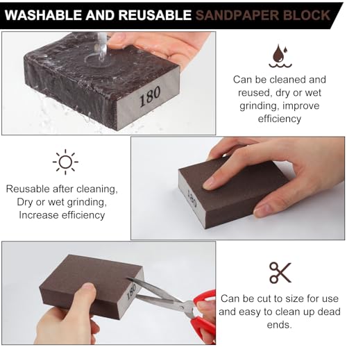Image of Romeda 8-Pack Sandpaper Block, 180 Grits Washable and Reusable Handmade Sanding Sponge, Drywall Sandpaper Blocks for Wooden Drywall Sheetrock and Metal Glazing