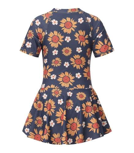 Image of Girls One Piece Swimsuits Short Sleeve Swim Dress for Girls Hawaiian Skirted Bathing Suit Summer Swimwear 3-16 Years