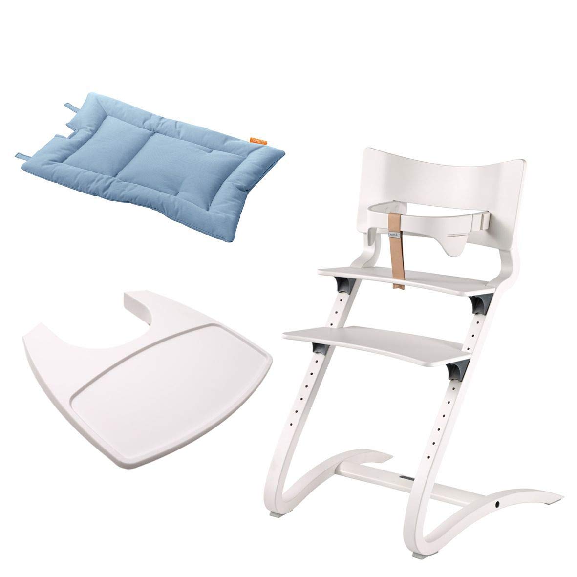 Leander - Trona para adultos, con soporte para bebé, bandeja blanca y cojín, color azul