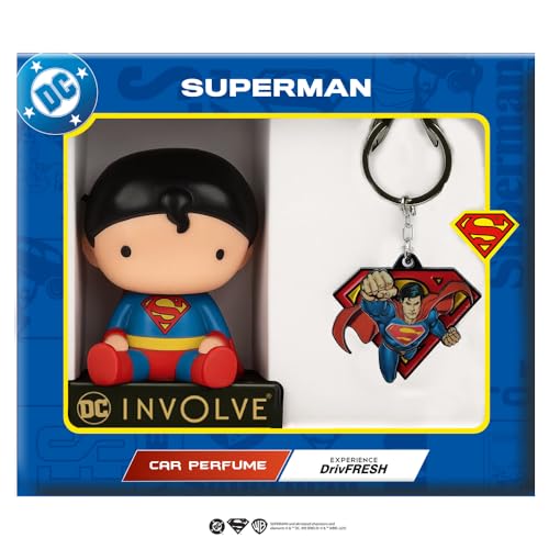 Image of Involve DC Superman Character Bobblehead Car Perfume & Keychain - OFFICIAL DC MERCHANDISE from Warner Bros | Car Air Freshener | Car Accessories 2026 | Car Dashboard Idol | Dashboard Figurine