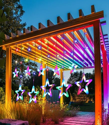 Image of ZALAR LED neon Effect Star Made of Unbreakable Plastic Curtain String Lights, Warm White, Decorative Window Hanging Lights for Home, Party, Festival Like Diwali Christmas