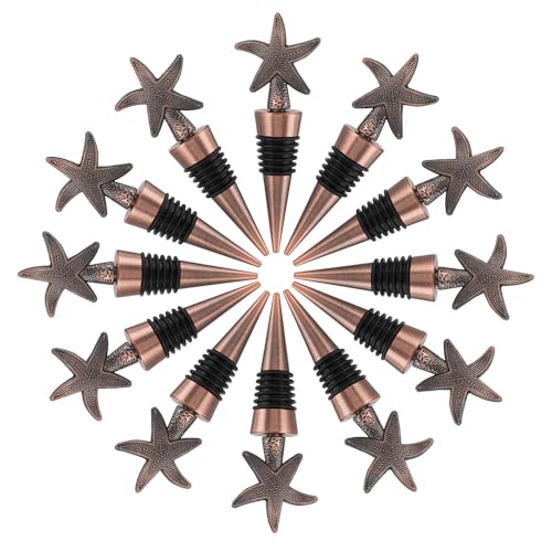 12PCS Valentine's Day Wedding Favors for Guests,Zinc Alloy Decorative Starfish Wine and Beverage Bottle Stoppers Caps Reusable Plug Keep Wine Fresh (12,Bronze Starfish)