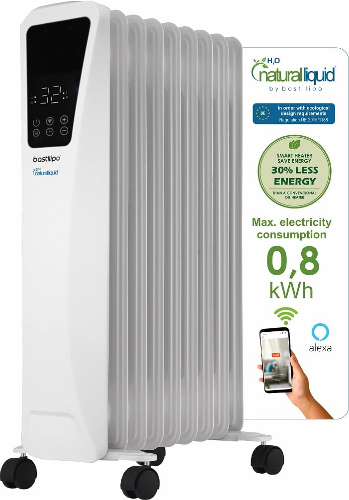 Bastilipo R-Ecofluid2-9 - Radiatore a basso consumo di fluido ecologico con wifi integrato e 1500 W di potenza - radiatore fluido h2o naturale liquido, bianco