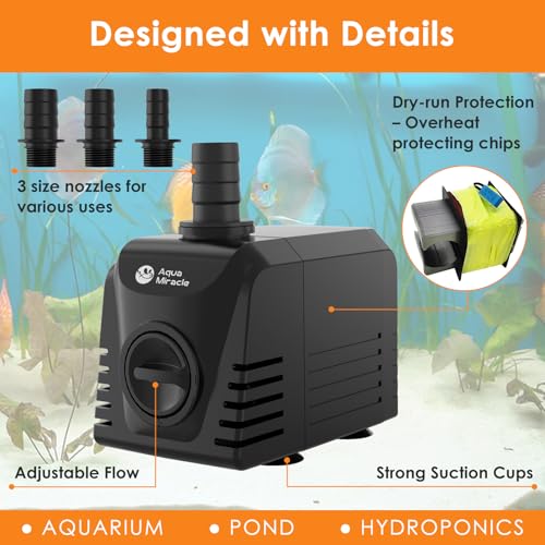 Image of AquaMiracle Submersible Water Pump Aquarium Water Pump with Flow Control, Pond Pump Fountain Pump for Pond, Fountain, Waterfall, Statuary, Water feature, Hydroponics (400GPH, 25W)