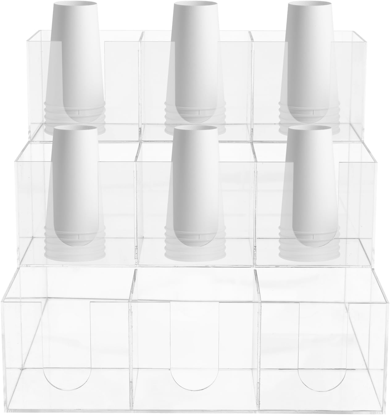 Acrylic Vertical Coffee Cup Holder, Coffee Condiment Organizer, Cup Holder with 9 Compartments for Disposable Paper & Plastic Cup, Sugar Cup Caddy Organizer and Display for Coffee Station