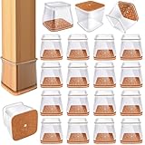 24 Pcs Chair Leg Floor Protectors for Hardwood Floors Square Silicone Covers to Protect Wood Tile Floors Felt Pads Furniture Leg Caps Anti-Scratch Reduce Noise (Fit:1-1/16" to 1-5/8")