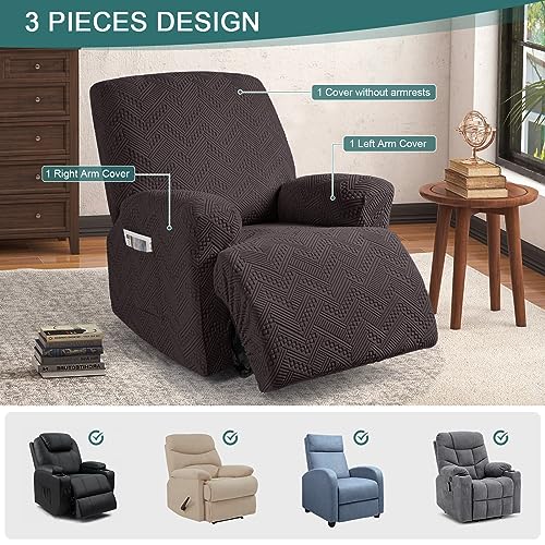 Image of Ruaozz Recliner Sofa Covers Recliner Chair Covers Recliner Covers for Reclining Chair with Pockets Washable Furniture Protector with Elastic Bottom (1 Seater, Chocolate)