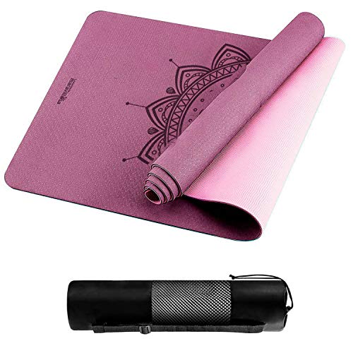 LA MENTE ES MARAVILLOSA - Esterilla de Yoga, Pilates u Otros Deportes - Esterilla Antideslizante TPE con Bolsa y Correa para Llevar al Hombro (Mandala Violeta)